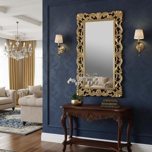 Espejo Decorativo Rectangular Moderno Tallado a Mano en Oro para Piso/Pared, Espejo de Vestir para Dormitorio o Entrada - Product Image 2