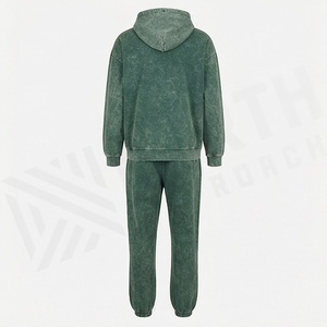 Custom Zip Up <b>Distress</b> Patch Acid Wash Hoodie Sweatpants Set Flared Tracksuit Men Gym Fitness Streetwear Athletic Gear - Product Image 2