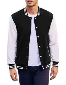 Blousons universitaires personnalisables en coton chenille à col montant pour hommes, streetwear d'hiver en gros, noir et blanc avec emplacement pour logo avant - Product Image 1