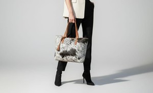 Sac fourre-tout tendance en cuir véritable avec poils, sac à bandoulière de luxe pour femme, sac à main d'été à fermeture ouverte LHTB-0133 - Product Image 6