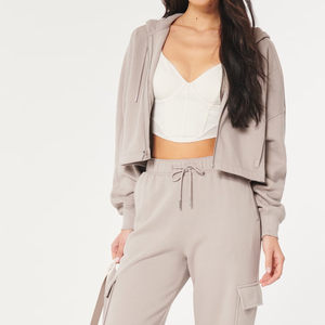 Best Quality Zipper 2 piece <b>set</b> women Women's <b>Sets</b> long sleeves crop top hoodies and jogger pant women latest track suits <b>sets</b> - Product Image 2