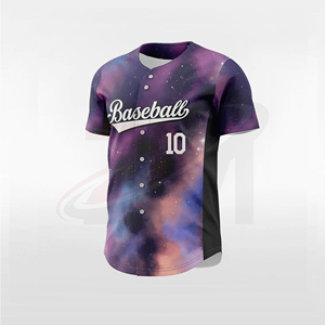 Camiseta de Béisbol Personalizada con Estampado de Galaxia Morada, Manga Corta, Cierre de Botones, Sublimada, 100% Poliéster, Unisex, Talla Adulto, Ligera - Product Image 4
