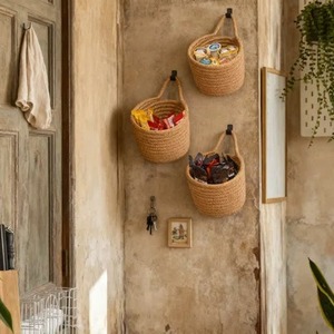 Decorative Set Of 2 Designer Hanging Macrame <b>Baskets</b> Ideal For Planter And Multi Purpose Wall Storage Organizer From India - Product Image 5