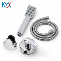 Pommeau de douche carré avec flexible de douche renforcé, support métallique et petite vanne mélangeuse électroplaquée