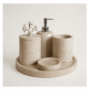 Luxury Natural <b>Marble</b> Bathroom Accessory Set 5-Piece Handcrafted Polished Stone <b>Soap</b> <b>Dispenser</b> Toothbrush Holder for Home - Product Image 3