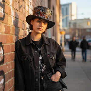 หมวกทรงสูงหนังแท้ทำมือ สีดำ สไตล์สตีมพังก์คาวบอย หมวกหนังสั่งทำพิเศษ ทันสมัย ทนทาน งานฝีมือสุดคลาสสิก - Product Image 2