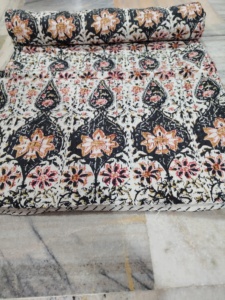 Handmade Kantha Quilt Reversible Cotton Blanket black fabric print color and Multi Color <b>Bedspread</b> Home Decor Gift for Her - Product Image 3