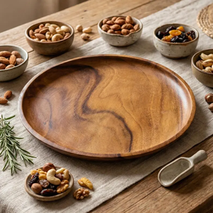 Tabla de queso redonda hecha a mano de madera de acacia, plato de aperitivos de madera de 10 pulgadas - Product Image 1