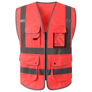 High Visibility Reflective Safety Vest Unisex Red Polyester Workwear with Pockets for Construction and Road Work - Product Image 6