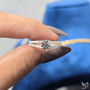 แหวนเพชรทรงกลม 0.5 กะรัต ฝังเพชรแบบสปลิตพาเว่ วงแหวนหมั้น ได้รับการรับรองจาก IGI ทองคำขาว 10K เครื่องประดับเจ้าสาว - Product Image 4