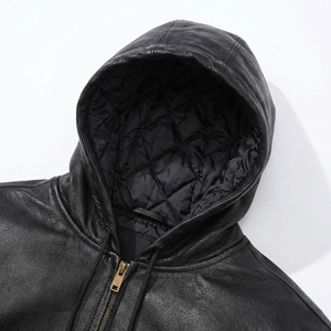 Chaqueta bomber de cuero negra con capucha |   Abrigo Acolchado con Capucha y Cierre de Cremallera en Piel Sintética |   Chaqueta Bomber Oversize de Estilo Urbano |   Fabricante OEM Personalizado - Product Image 3
