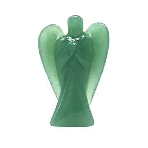 美しい緑の翡翠クリスタル刻まれた宝石平和ポケット守護天使癒しの置物家の装飾宝石天使