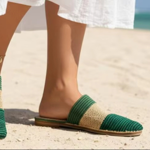 Pantoufles en raphia vert faites à la main, sandales d'été marocaines - Product Image 1