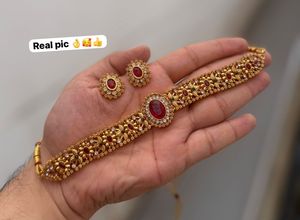High Quality Traditional South Indian Ethnic Brass Bridal <b>Set</b> Zircon Flower Design Rose <b>Gold</b> Plated Third Party Certified Party - Product Image 2