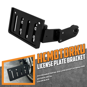 Soporte plegable para matrícula de motocicleta HCMOTORKU, soporte de montaje lateral trasero para Harley <span class=keywords><strong>Softail</strong></span> Fat Boy Breakout Low Rider 18-Up - Product Image 2