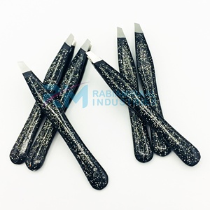 Juego de Pinzas para Cejas RMI de Acero Inoxidable con Punta Plateada y Brillo Negro, Lavables y con Punta Recta - Product Image 1