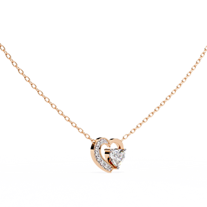 Collier pendentif double cœur en or rose 14 carats au design unique, serti de diamants de laboratoire avec accents pavés, bijoux fins - Product Image 2