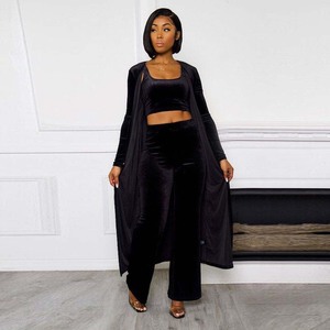 Women's Custom Heat Print Velour Tracksuit Short Length <b>Sweatshirt</b> and Straight Leg Jogger Three -Piece Casual Sweatsuit Set - Product Image 6