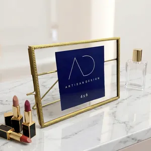ARTISAN DESIGN Luxury Brass Metal Glass <b>Photo</b> <b>Frame</b> <b>7x5</b> inch Tabletop Picture <b>Frame</b> Decorative Desktop Display <b>Frame</b> Home Office - Product Image 3