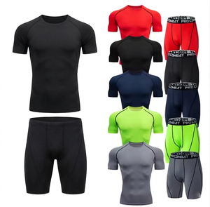 Conjunto de ropa deportiva de compresión para hombre, camisa y pantalones cortos ajustados para gimnasio, chándal para correr, MMA, Fitness, 2 uds. - Product Image 1