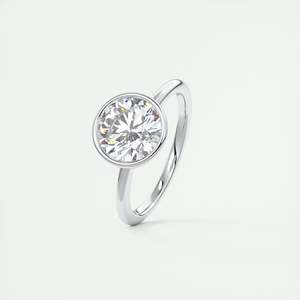 Anillo de compromiso solitario con bisel Art Deco y diamante redondo cultivado en laboratorio de 2.00 quilates en oro blanco antiguo de 14k. - Product Image 2