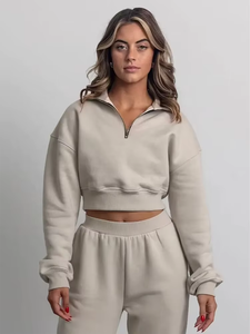 Ropa Deportiva Informal de Otoño Invierno, Top de Manga Larga para Yoga, Suéter Versátil con Media Cremallera, Cuello Alto, Forro Polar Ligero - Product Image 1