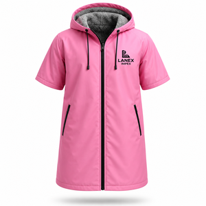 Parka de bain imperméable unisexe personnalisée à capuche, séchage rapide, robe de change à manches courtes et fermeture éclair intégrale pour la natation, le surf, la plage et les activités de plein air - Product Image 2