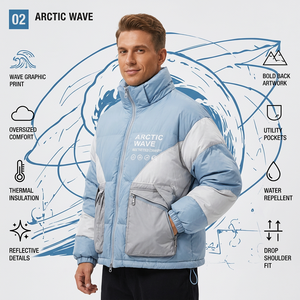 Veste matelassée sur mesure pour homme, faible quantité minimum de commande, avec impression audacieuse au dos et fermeture éclair sur le devant. - Product Image 2