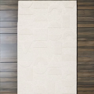 Alfombra Geométrica Moderna Color Crema, Alfombra Texturizada Abstracta en Tono Marfil, Alfombra Decorativa Contemporánea para Sala de Estar Minimalista - Product Image 2