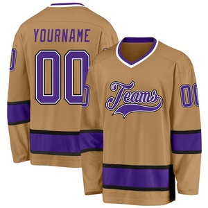 Maillot de hockey sur glace personnalisé de qualité supérieure, couleur or vieilli et violet-noir, vente en gros, le plus vendu, directement de l'industrie - Product Image 1