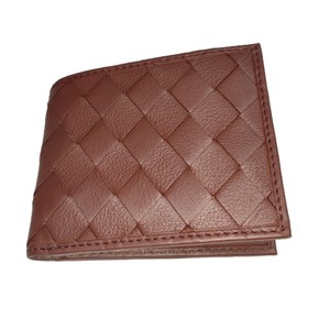 Portefeuilles en cuir pour homme, design élégant, protection RFID, porte-cartes d'identité, portefeuille fin, logos personnalisés, motif tissé, simple, classique, pliage en deux - Product Image 1
