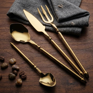 Creative Bamboo Shape Metal <b>Flatware</b> Elegant Champagne Gold Dinner Forks Artisan Style Stainless Steel Decorative Tableware Set - Product Image 5