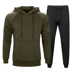 Pantalon de sport décontracté ample, couleur unie, avec poche kangourou, sweat à capuche 100% polyester, ensemble de sport de loisirs pour homme - Product Image 1