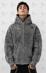 Sudadera con Capucha y Cremallera para Hombre BALSTAR, Diseño Gótico con Estampado de Calavera, Felpa Francesa, Corte Regular, para Otoño - Product Image 4
