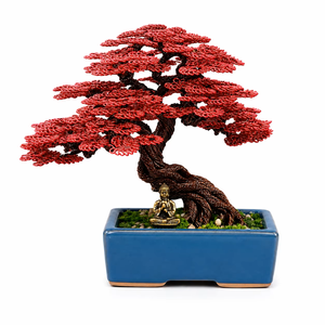 Arbre Bonsaï en métal fait main, feuilles d'érable dorées, pot rectangulaire en porcelaine, décoration intérieure - Product Image 2