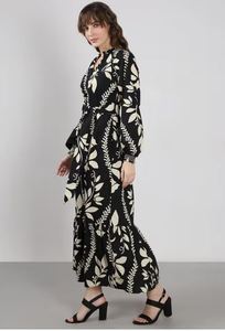 Vestido Midi con Estampado Floral y Cuello en V para Mujer, Talla Grande, con Manga Larga y Cintura Natural - ODM, Vestido Casual para Primavera - Product Image 5