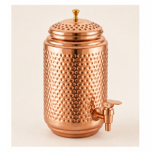 Dispensador de Agua de Cobre Puro Vintage, Matka de Cobre Martillado Ayurvédico Tradicional con Grifo Antiderrames, Contenedor de Agua Potable - Product Image 1