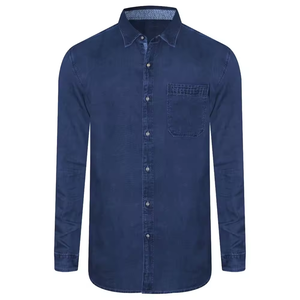Chemise en jean de qualité supérieure, bleue, manches longues, avec empiècements matelassés, poitrine texturée, en coton, style streetwear décontracté pour hommes - Product Image 5