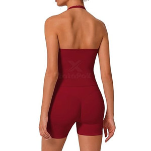 Conjunto de Shorts de Yoga Sólidos para Mujer y Top Corto sin Mangas, Tela Suave y Cómoda, Ajuste Elástico, Secado Rápido, Antibacteriano, para Actividades al Aire Libre - Product Image 4