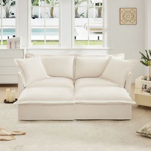Divano letto oversize a 2 posti in ciniglia con rivestimento sfoderabile e 2 pouf per soggiorno - Product Image 1