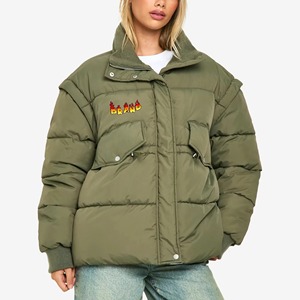 Veste longue unisexe en coton tissé matelassée imperméable respirante à fermeture éclair de couleur unie - Manteau de mode d'hiver - Product Image 3