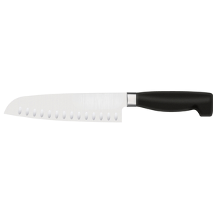 Black Handle Santoku <b>Knives</b> with Silver Broad Blade Oval Indentations and Silver Bolster for Fruit <b>Slicing</b> Vegetable Chopping - Product Image 1