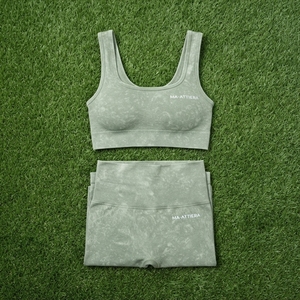 Ensemble de leggings et soutien-gorge de sport vert sauge délavé pour femme, taille haute, pour la gym, le yoga et l'entraînement - Product Image 6