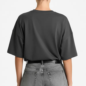 T-shirt oversize pour femme, prix de gros abordable, couleur unie, poche avant, col rond, respirant, léger, style hip hop - Product Image 2