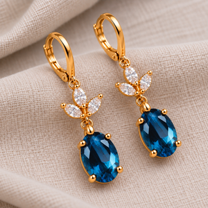 Pendientes Colgantes de Zirconia Ovalada Azul, Chapados en Oro, Joyería para Mujer, Regalo para Fiesta o Boda - Product Image 5