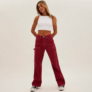 กางเกงยีนส์เดนิมทรงตรงเอวสูงสำหรับผู้หญิง คุณภาพพรีเมียม ระบายอากาศได้ดี ผลิตจากผ้าฝ้าย 100% สไตล์ลำลองวินเทจ รับผลิตแบบ OEM - Product Image 5