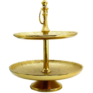 Bandeja de Servir de Dos Niveles en Metal Dorado con Platos Texturizados y Asa, Elegante Soporte para Postres y Pasteles para Bodas, Fiestas y Decoración del Hogar - Product Image 5