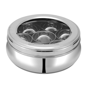 Organizador de Especias de Acero Inoxidable de Alta Calidad con Tapa de Vidrio y Cuchara, Almacenamiento de Cocina - Product Image 1