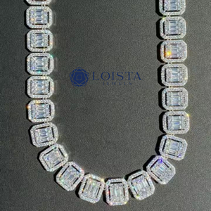 LOISTA Men's 925 Silver Rhodium Plated Moissanite Emerald Cut Box Chain <b>Statement</b> <b>Necklace</b> Geometric Luxury Everyday Wear - Product Image 4