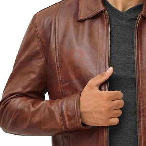 Chaqueta de Cuero Sólida de Estilo Único Clásico para Hombre, Cuello Camisero, Forro Suave, Transpirable, Ecológica, Informal, para Invierno - Product Image 5